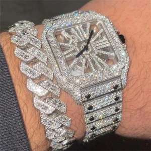 Montre mécanique de luxe en moissanite avec testeur de diamants, montre pour homme en acier inoxydable sertie de diamants, montre de rappeur, montre pour homme - Product Image 1