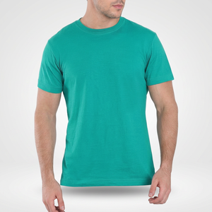 Men's Solid Color Short Sleeve O-Neck T-Shirt Regular Fit Casual Jersey Summer Cotton Teal <b>Green</b> Shirt - Product Image 2