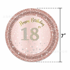 Ensemble de fournitures de fête jetables en PE sur le thème du 18e <span class=keywords><strong>anniversaire</strong></span>, avec assiettes en papier, gobelets en papier et nappe, en or rose et diamant, pour la célébration - Product Image 2