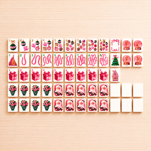 Klaar voor verzending Luxe opvouwbare draagbare roze Kerst Mahjong set met bedrukte acrylstenen Roze Kerst Mahjong set BEDRUKT - Product Image 1