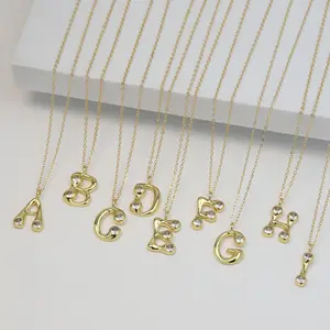 Collier pendentif lettre en laiton plaqué or chaîne nom personnalisé collier lettre initiale