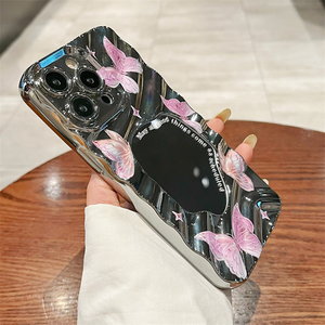 Coque de téléphone portable miroir ondulé pour femme, motif castor et papillon plaqué argent, pour iPhone 17, 16, 15 Pro - Product Image 5