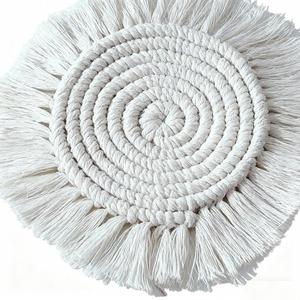 Bohemian Style Coffee Coasters Eco-Friendly Cotton <b>Rope</b> Woven Round Coasters, Stocked Eco-Friendly Coasters for Home/Kitchen - Product Image 1