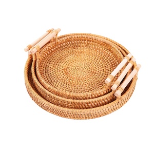 Rattan Binaural Handle Tray Autumn Rattan Woven Storage Basket Bread Basket Fruit Dessert Storage Basket