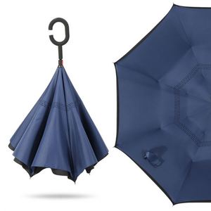 Wholesale Custom Logo Printed Double Fabric <b>Windproof</b> C Shape Handle Upside Down Inverted Reverse Rain <b>Umbrella</b> for Sale - Product Image 1