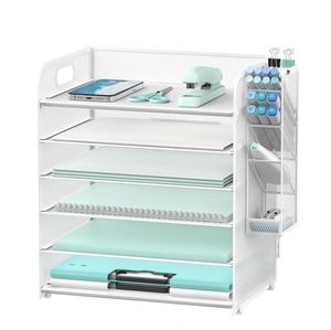 6 Tier Paper Organizer with 4 <b>Pen</b> Holders Mesh Letter Tray with Handle Paper Tray Organizer for A4 Files - Product Image 5
