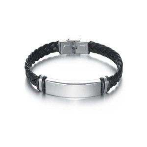 Wholesale Personal Engraved Stainless Steel Bracelet Jewelry Handmade Woven Leather Cuff Couple Bracelet for <b>Men</b> Stainless Steel - Product Image 4