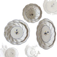 Service de vaisselle en porcelaine de style français vintage à motif végétal, assiette à dessert, bol, tasse à café, soucoupe, assiettes ovales profondes, compatible micro-ondes