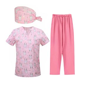 Uniforme de gommage médical grande taille rose gommage <span class=keywords><strong>SPA</strong></span> ensemble de traitement de beauté mode infirmière impression été infirmière uniforme ensemble - Product Image 1