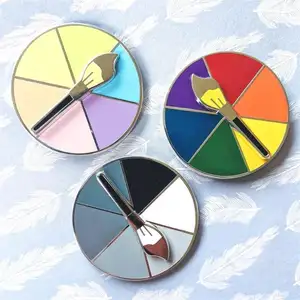 Customized Paintbrush Paint Brush Palette Colour Spinner Picker Hard Enamel Hat Pin Lapel Metal Badges for Cloth Decoration