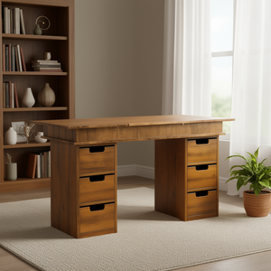 Scrivania Rustica Ambrata con 4 Cassetti Nascosti, Superficie in Legno, Arredamento per Ufficio Domestico - Product Image 2