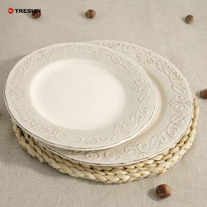 Assiette de service en grès beige de luxe, prix usine, pour cuisine, hôtel, restaurant, traiteur, avec motif en relief - Product Image 3