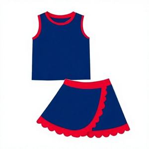 Set gonna corta estiva in spandex tinta unita personalizzabile con logo stampato, stile coreano, senza maniche, con orlo smerlato, per ragazze - Product Image 1