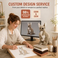 Peluche mignonne de kangourou debout avec un joéy dans sa poche, couleur taupe et crème, animal en peluche pour la décoration moderne des canapés et comme cadeau de chambre
