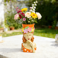 Vase à fleurs décoratif élégant et créatif, statue de buste de fille en résine, pot de fleurs, ornements pour la décoration intérieure et extérieure