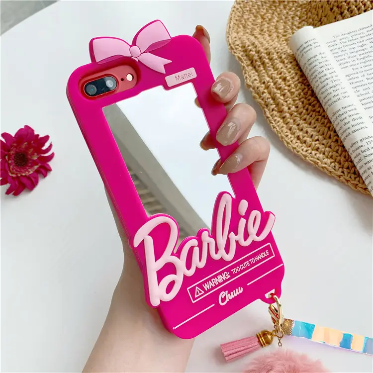 3D hot pink cute rubber silicone case for iphone 13 12 11 pro max xs max xr chain mirror phone cover