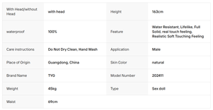 Poupée sexuelle réaliste en silicone TPE imperméable, 163 cm de hauteur, gros seins, vagin, masturbateur masculin, squelette métallique de grande taille - Product Image 4