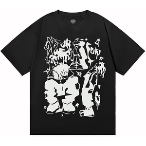 Men's Black Short Sleeve T-Shirt <b>White</b> Abstract Graphic Print Street Style O-Neck Regular Fit 100% Cotton Jersey Anti-Pilling - Product Image 1
