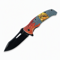 Couteau pliant OEM personnalisé de qualité industrielle, motif faune sauvage, ours grizzly, saumon, à ressort, manche en plastique noir, acier 3Cr13