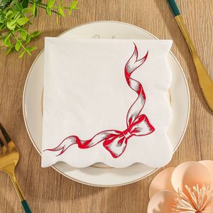 Disposable Paper Napkins 250mm Square Three Layer White With Red Ribbon Design For Birthday Parties And Special Occasions - Product Image 3