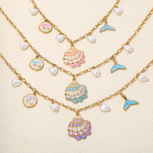 สร้อยคอจี้แฟชั่นฮาวายฤดูร้อน สร้อยคอเปลือกหอยเคลือบทอง 14k 18k PVD  ทำจากสแตนเลสสตีล 316L สำหรับผู้หญิง - Product Image 1