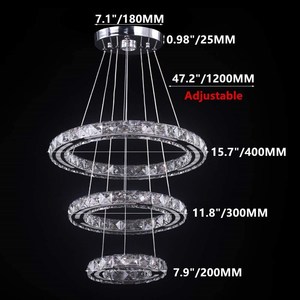 Lustre moderne en acier inoxydable avec pendentif en cristal, LED blanc chaud 3500K, dimmable, télécommande, pour salon et salle à manger - Product Image 5