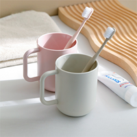 Gobelet à brosse à dents en plastique PP blanc avec poignée, design minimaliste, pour salle de bain, résistant à la chaleur, compatible lave-vaisselle, 300 ml à 400 ml