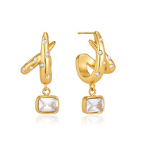 Boucles d'oreilles carrées de luxe Gaovo Premium en forme de X et en C avec zircone cubique pour femme, en acier inoxydable, résistantes au ternissement, bijoux de mode