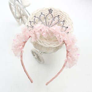 Princess Chiffon Crown Hair Bows for Girl Organza <strong>Mesh</strong> Hair <strong>Deco</strong> with Sequin Tutu Crown Band Kids Hair Accessories - Product Image 2