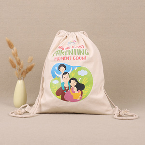 Mochila de algodón de lona de alta calidad con bolsa con cordón, nueva moda, logotipo impreso personalizado, Asa de cuerda promocional - Product Image 3