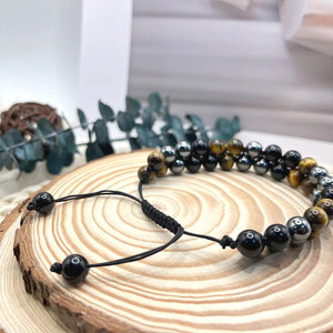 Double Layer 8mm Tiger Eye Obsidian <b>Bracelet</b> Woven Adjustable Magnetic Yoga <b>Beads</b> For Men Gift Jewelry - Product Image 2