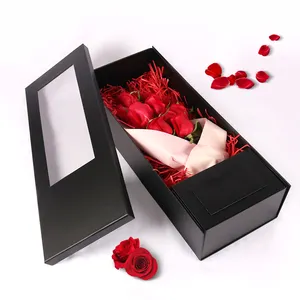 Design paper luxury roses bouquet confezione regalo di fiori di san valentino con finestra per regali di nozze di san valentino per la festa della mamma