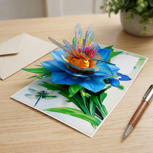 Carte 3D de fleur de narcisse bleue de haute qualité, artisanat en papier fait main, design découpé au laser personnalisé, cadeau de décoration pour la maison, mariage, amour - Product Image 2