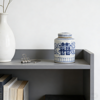 Vase en porcelaine bleu et blanc chinois ancien, double bonheur, peint à la main