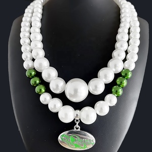 Sorority Jewelry Greek Group Womanhood LINKS 1946 Green with White Colors <strong>Pearl</strong> Large Flower <strong>Pendant</strong> Society Links Inc <strong>Necklace</strong> - Product Image 1