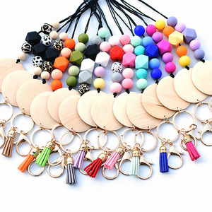 JY Wholesale Colorful Silicone Beads Monogram Disc Necklace Keychain Teacher Nurse Beaded ID Card Badge Lanyard Other Lanyards