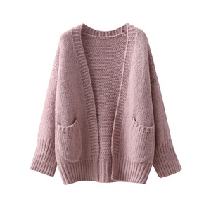 Medium <strong>Length</strong> Loose Women's Knitted Winter <strong>Cardigan</strong> Pockets Soft Sticky Thick Thread Casual V-neck Anti-Wrinkle <strong>Full</strong> Sleeve - Product Image 4