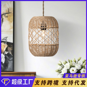 Rattan Inspired Chandelier Round E27 <b>LED</b> Pendant <b>Light</b> <b>For</b> Dining <b>Room</b> Living <b>Room</b> Teahouse Style With Easy Installation - Product Image 4