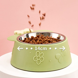 Bol pour chat en acier inoxydable, antidérapant, anti-renversement, de forme arrondie, pour l'alimentation et l'abreuvement des chats, avec base en plastique amovible - Product Image 2