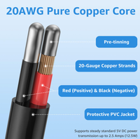Câble Pigtail USB-A Mâle 20AWG de 1 pied, pré-encâblé rouge et noir