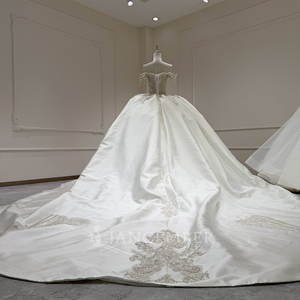 Xx75 Modern Luxury Satin Ivory Floor-Length Ball Gown with <b>Silver</b> Floral Appliques and Embroidery Wedding <b>Dress</b> for - Product Image 5