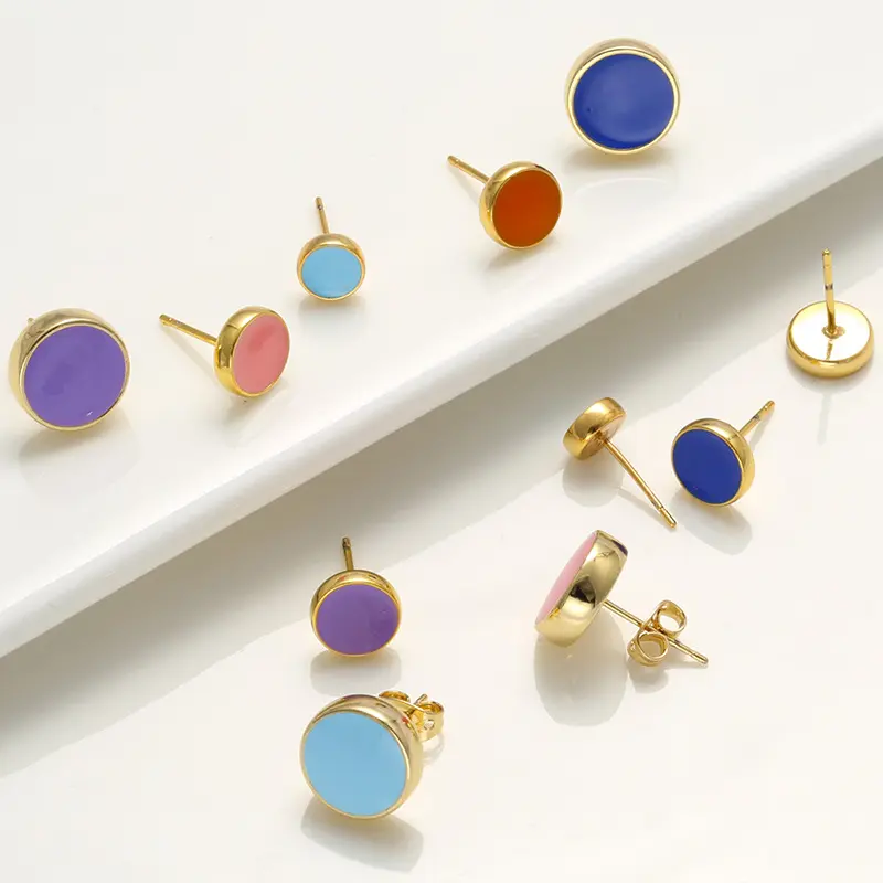 Size 6mm/8mm/10mm Candy color enamel PVC gold Punk gold round stud earring