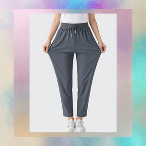 Pantalon décontracté pour femme à taille mi-haute avec cordon élastique, couleur unie, longueur intégrale, idéal pour le printemps - Product Image 3