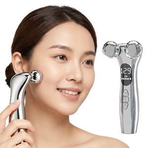 Masseur facial liftant à double rouleau, raffermissant la peau, vibration, micro-courant, rechargeable par USB, appareil portable en acier inoxydable - Product Image 1