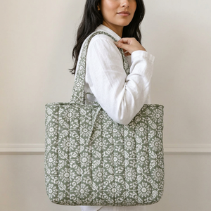 High End Handmade Quilted Cotton Tote <b>Bag</b> Pink Coastal Seashell Print <b>Large</b> Shopping <b>Beach</b> Travel Shoulder Carryall Gift - Product Image 1