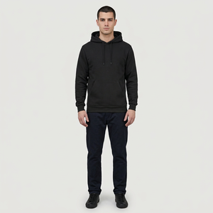 Custom OEM Regular Fit Heavyweight 420g Cotton Fleece Lined Anti-shrink Breathable Blank <b>Black</b> Unisex Pullover Hoodie <b>Sweatshirt</b> - Product Image 3