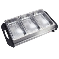 Triple Three 2,5 Qt. Plateaux, chauffe-plats de buffet, contrôle de la température, couvercles transparents à fentes, 7,5 Qt au total, en acier inoxydable
