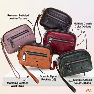 WRIZA Genuine Leather Wristlet <b>Bag</b> Front Zipper Pocket Compact Design Stylish Colors Durable Craftsmanship Cards Gifts - Product Image 3