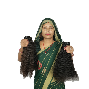 100% cuticule alignée vierge pur indien femme Extensions de cheveux noir Machine trame bouclés vague naturel Double faisceaux Temple - Product Image 1