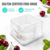 Boîte à gâteau miniature carrée en plastique PET transparent, jetable, pour mousse ou dessert individuel, avec fourchette en plastique et autocollant personnalisé